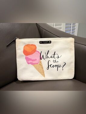 kate spade cream canvas pouch with pink and orange ice cream graphic